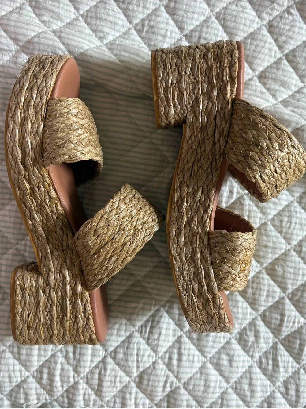 Woven Platform Slide Sandals - Natural Straw